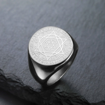 Dawapara Talisman Seal Solomon Ring Hexagram 12 Constellation Kabbalah Prosperity Good Health Amulet Stainless Steel Jewelry - AMULET RING STORE