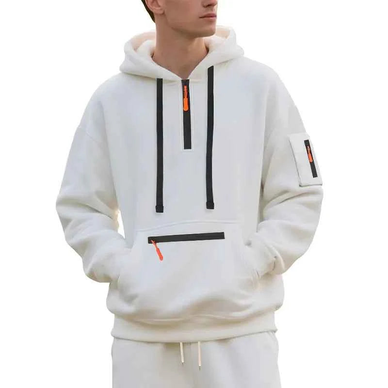 Men's Hooded Fleece Pullover Sporty Casual Jacket European American Style Autumn Winter Warm Comfortable Men's Outerwear