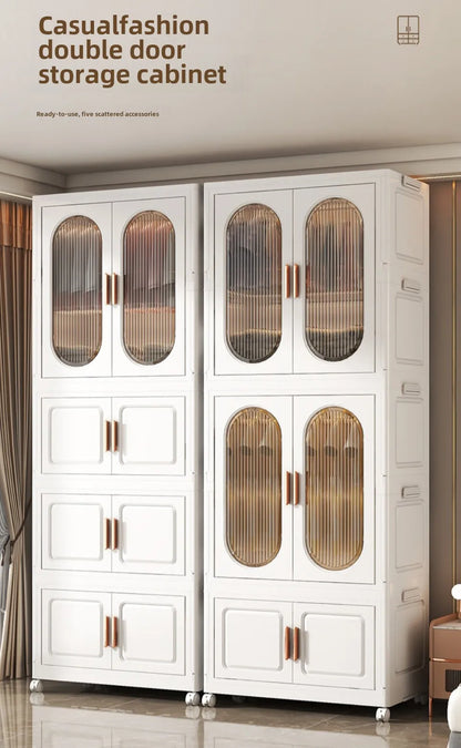 Stackable Large Capacity Fold Storage Box Plastic Clothing Storage Bin with Lid with Wheels Sundries Storages With Double Door - AMULET RING STORE