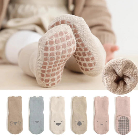 3 Pairs Winter Warm Newborn Baby Girls And Boys Anti-Slip Socks Toddler Cute Cartoon Floor Wearing Accessories - AMULET RING STORE
