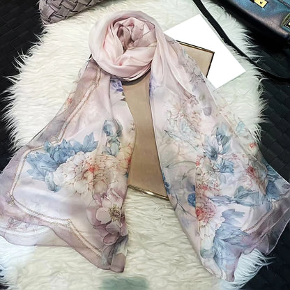 BYSIFA|New Black Pink Peony 100% Silk Shawl Scarf Women Chiffon Long Silk Scarves Cape Summer Foulard Winter Brand Scarves Wraps