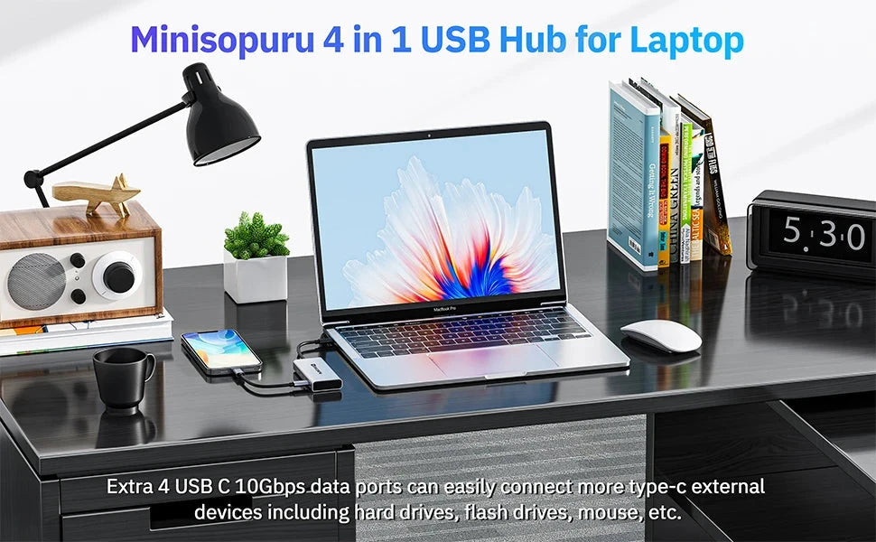 Minisopuru HUB USB C Hub 4 Ports 10Gbps USB Type C to USB C 3.2 Gen1 Hub Adapter for Laptops MacBook Pro Air USB 3.0 Hub