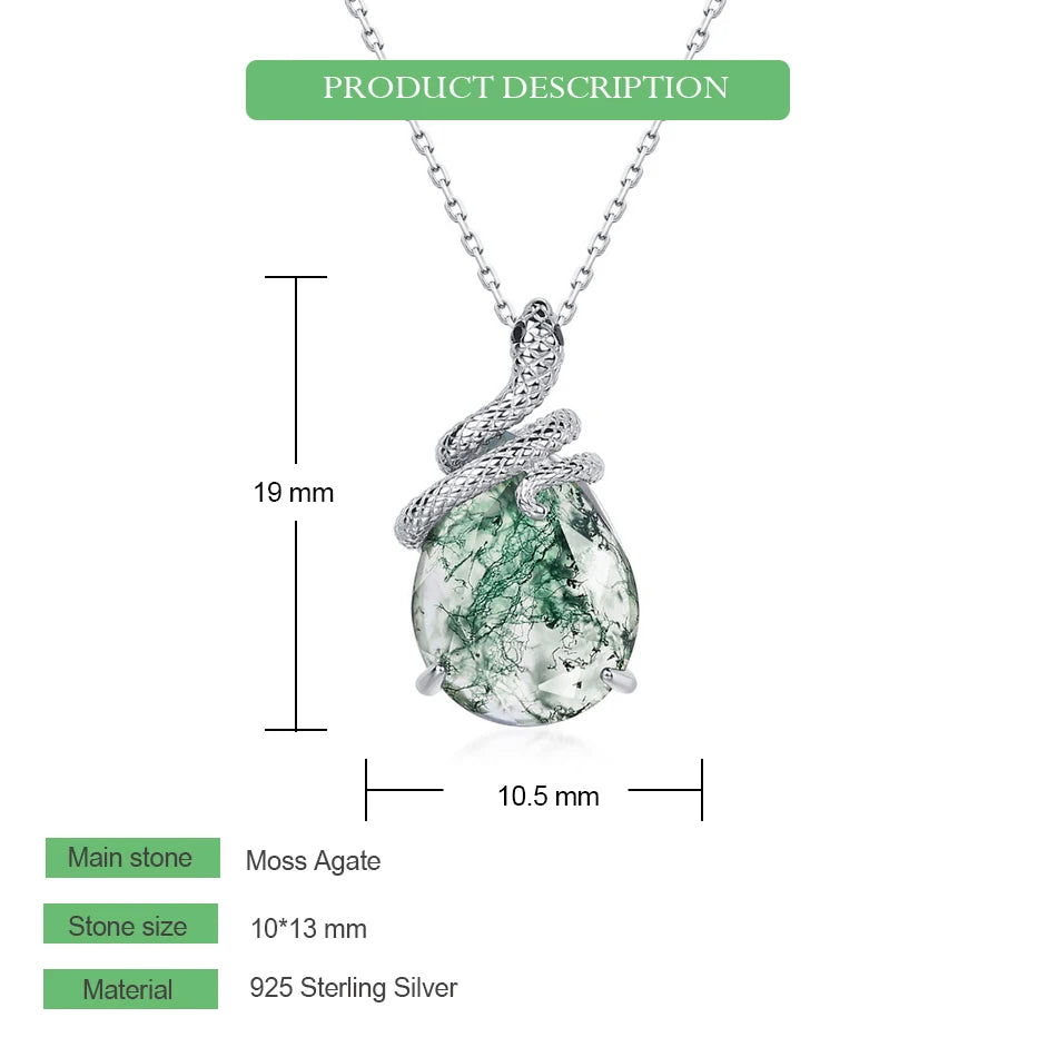 WES 100% 925 Silver Natural Unique Boho Moss Agate Pendant Necklace for Woman Earth Day Forest Jewelry Engagement Gift Wholesale - AMULET RING STORE