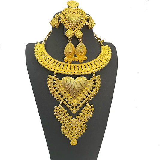 Gold Plated Bohemia Dubai Women's Jewelry Set Wedding African Big Necklace Sets Ethiopian Bridal Indian Hawaiian Jewellery