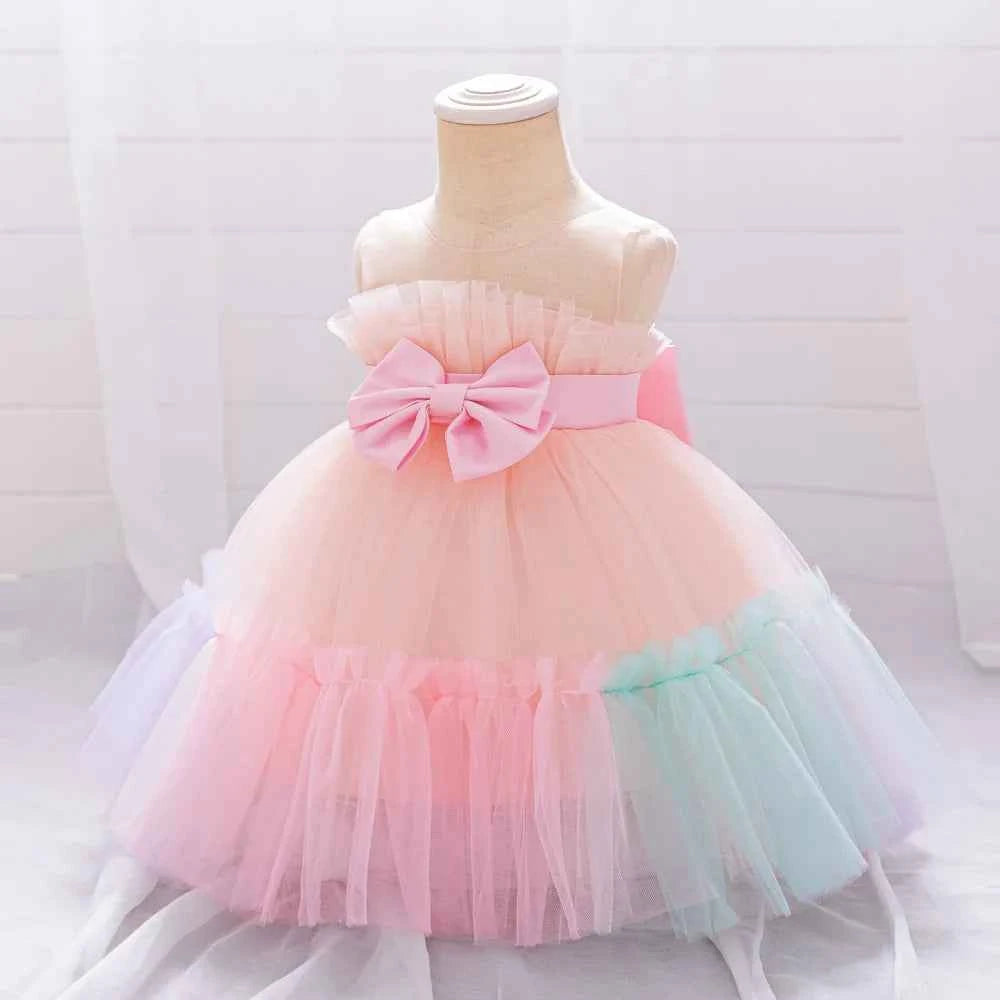 Toddler Flower Bow Party Baby Girl Dress Sequins Wedding Bridesmaids Dress for Girls Elegant 1st Birthday Evening Prom Costumes