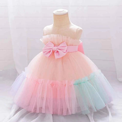Toddler Flower Bow Party Baby Girl Dress Sequins Wedding Bridesmaids Dress for Girls Elegant 1st Birthday Evening Prom Costumes
