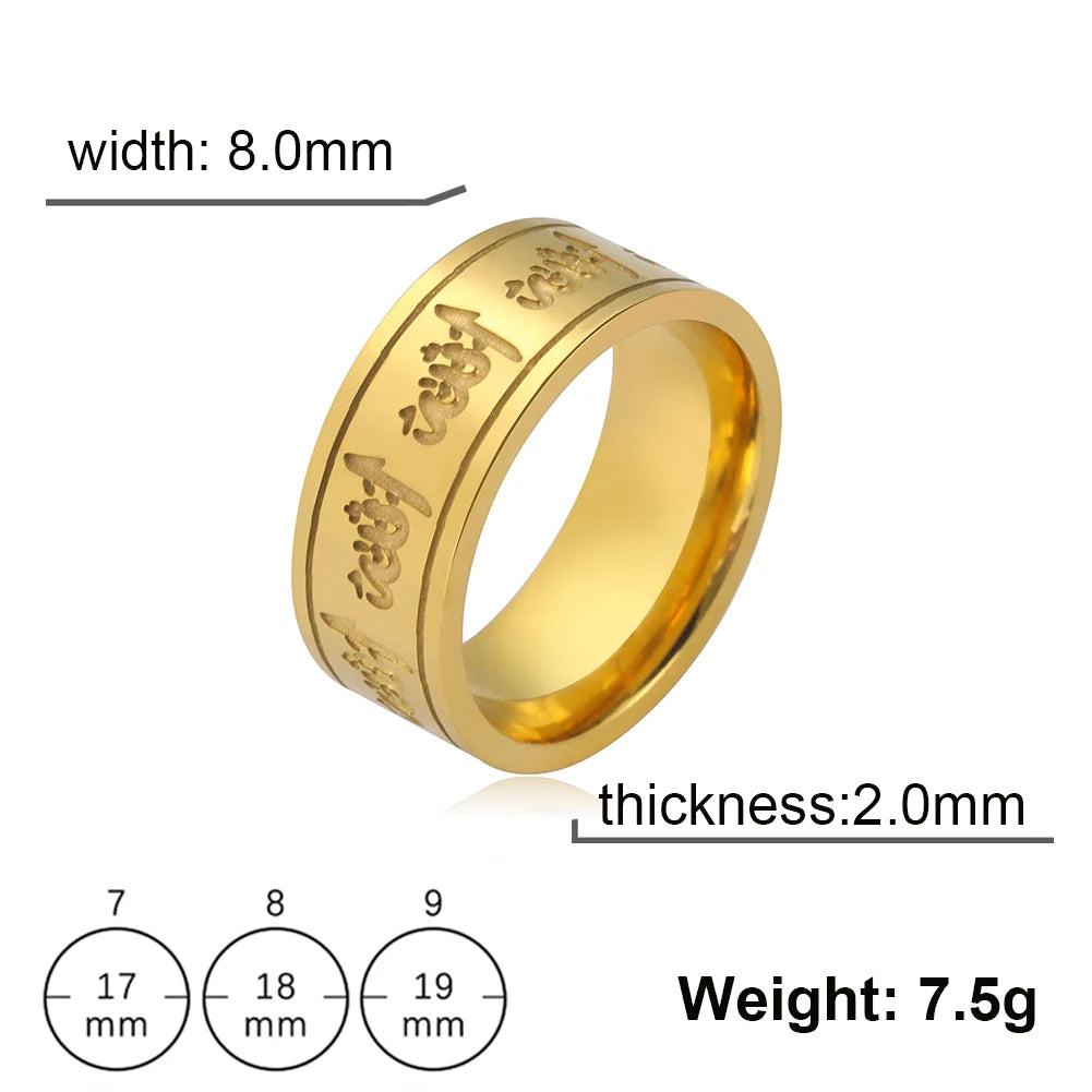 Jeshayuan Quran Rings Muslim Islamic Halal Ring Arabic God Stainless Steel 8mm Wide Religious Allah Ring For Men