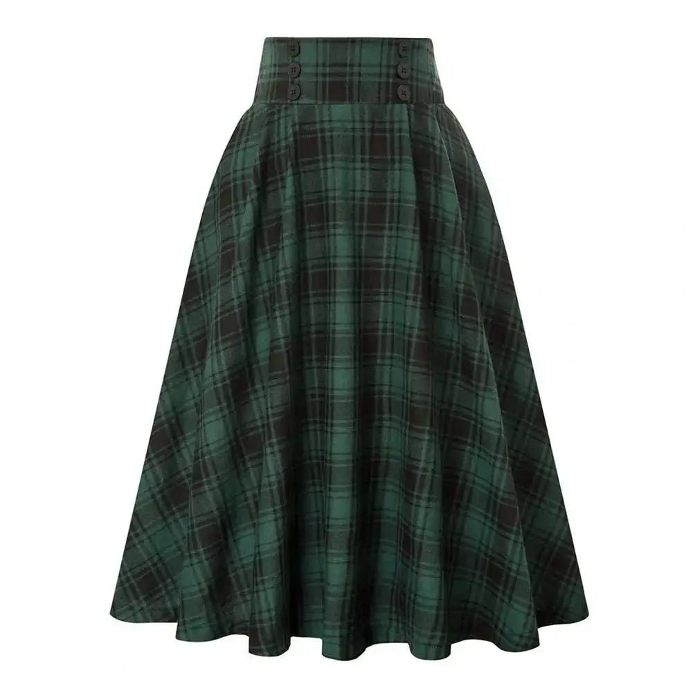 High Waist Plaid Swing Skirt Faionable Large Flounce Midi Skirt Women's Premium Clothing A-Line Silhouette Umbrella Skirt