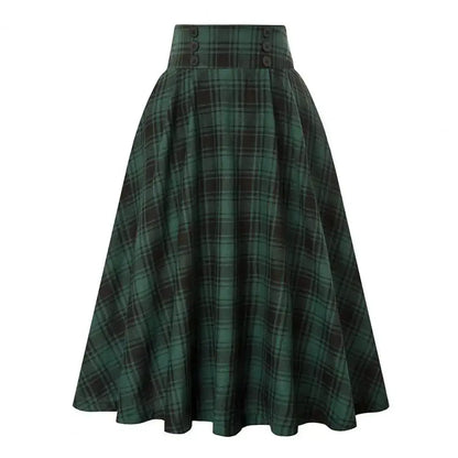 High Waist Plaid Swing Skirt Faionable Large Flounce Midi Skirt Women's Premium Clothing A-Line Silhouette Umbrella Skirt