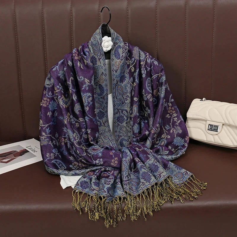 Fashion Autumn Colorful Cashmere Scarf Shawl for Women Pashmina Floral Wrap Female Thick Blanket Soft Bufanda Kerchief