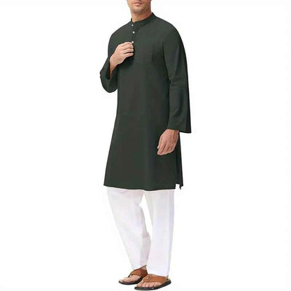 Inheritance of Ethnic Culture! Men's Long-Sleeve Thobe with Side Slits and Buttons, Classic Style of Traditional Ethnic Clothing