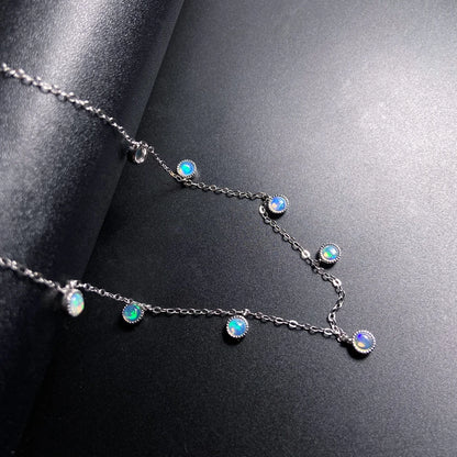 Trendy Natural White Opal Necklace 925 Silver Colorful Gemstone 5mm 9pcs for Women Party October Birthstone Opal Jewelry Gift