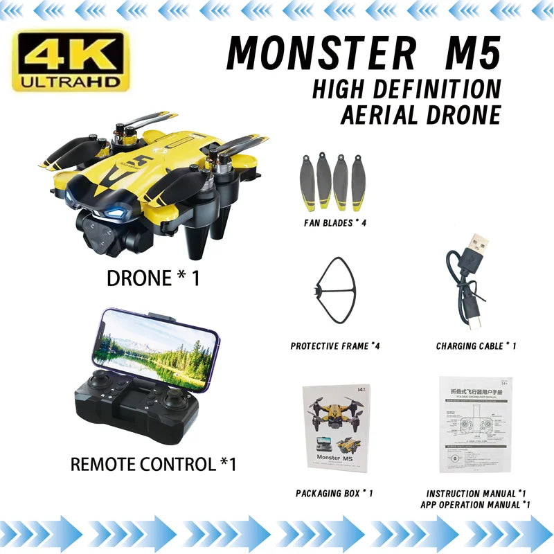 M5 Drone Professional 8K With Wide Angle Three Camera Obstacle Avoidance GPS 5G Optical Flow Positioning Brushless Rc Quadcopter