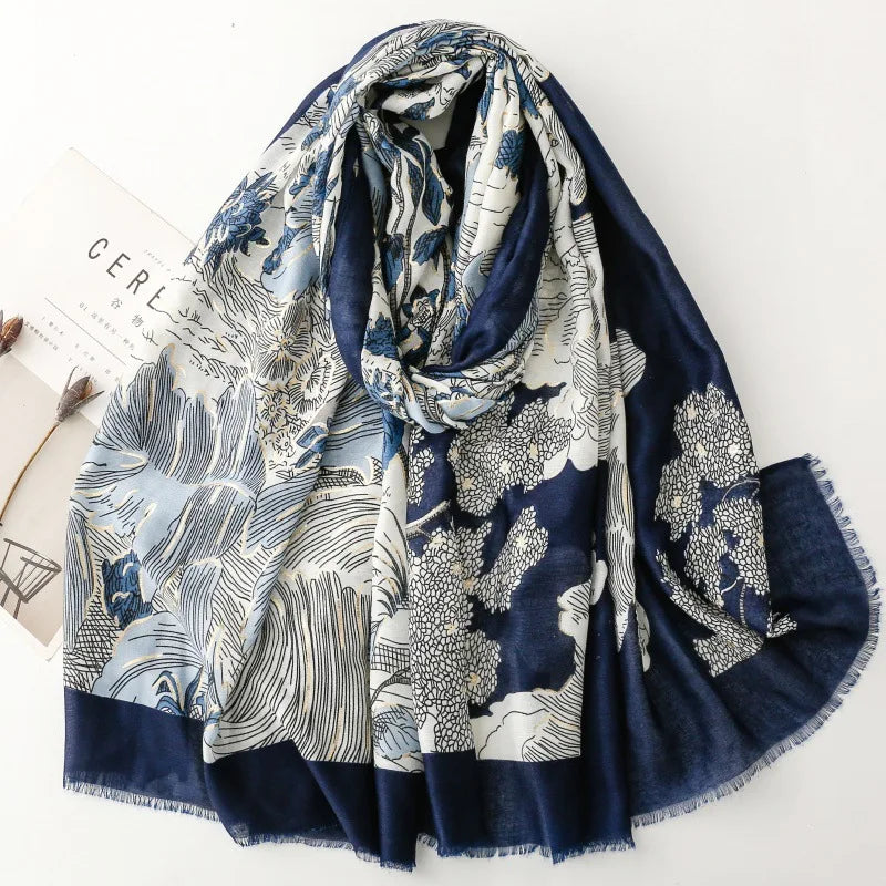 Retro Bohemian Women Viscose Scarf Big Size 88*180cm Cotton Linen Feeling Soft Shawl Tassel Hijab Wrap Summer Soft Beach