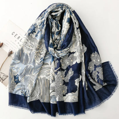 Retro Bohemian Women Viscose Scarf Big Size 88*180cm Cotton Linen Feeling Soft Shawl Tassel Hijab Wrap Summer Soft Beach