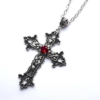Large Detailed Cross Black Drill Jewel Necklace Silver Color Tone Pendant Goth Punk Jewellery Fashion Charm Statement Women Gift - AMULET RING STORE