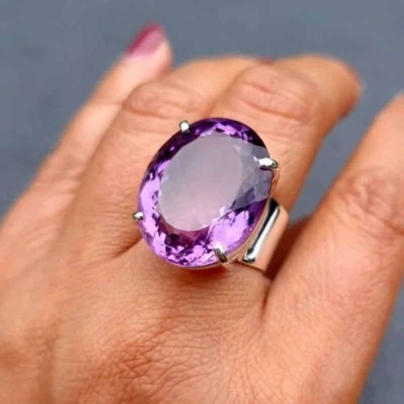 Europe and The United States Personalized Purple Inlaid Zirconia Oval Ring