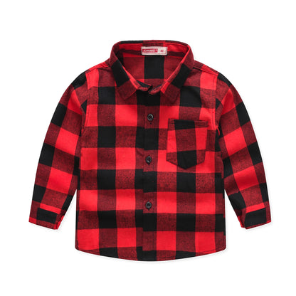 New Spring and Autumn Winter Boys and Girls 1-14 Years Old Classic Woolen Checkered Shirt Student Dress Versatile Shirt