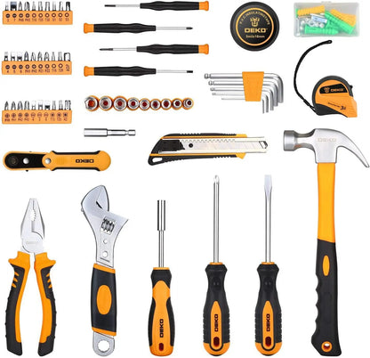 DEKO 100 Piece Home Repair Tool Set,General Household Hand Tool Kit with Plastic Tool Box Storage