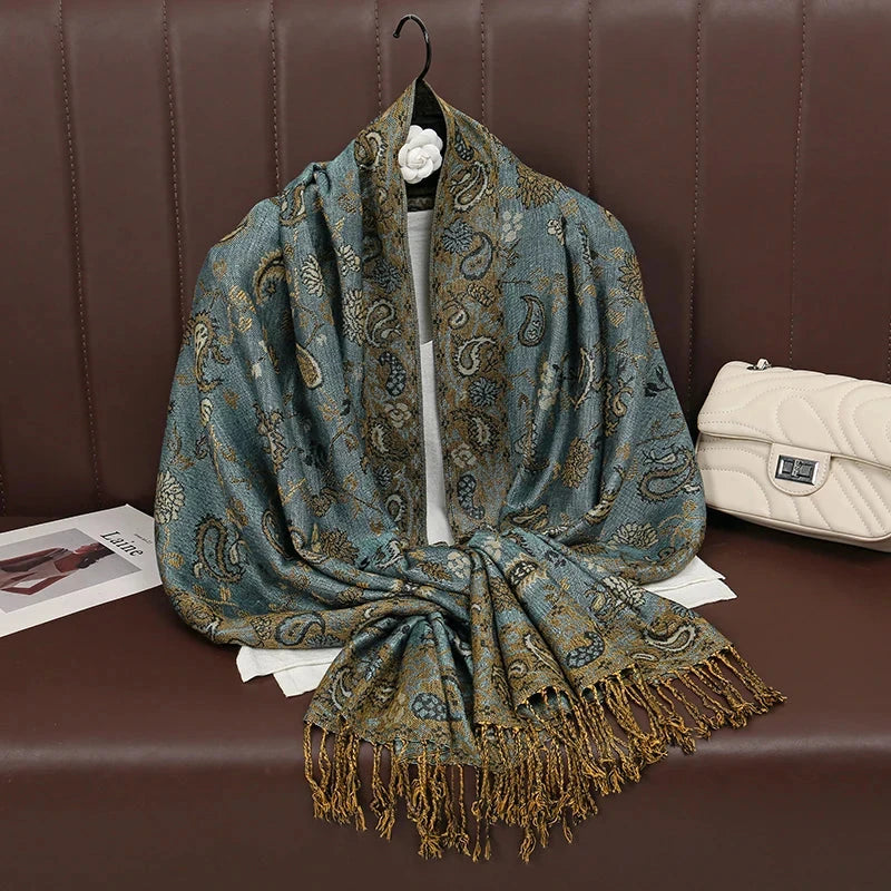 Fashion Autumn Colorful Cashmere Scarf Shawl for Women Pashmina Floral Wrap Female Thick Blanket Soft Bufanda Kerchief