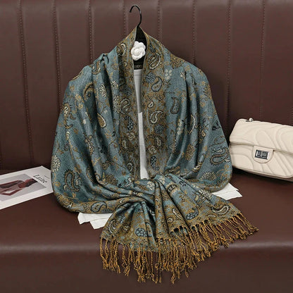Fashion Autumn Colorful Cashmere Scarf Shawl for Women Pashmina Floral Wrap Female Thick Blanket Soft Bufanda Kerchief