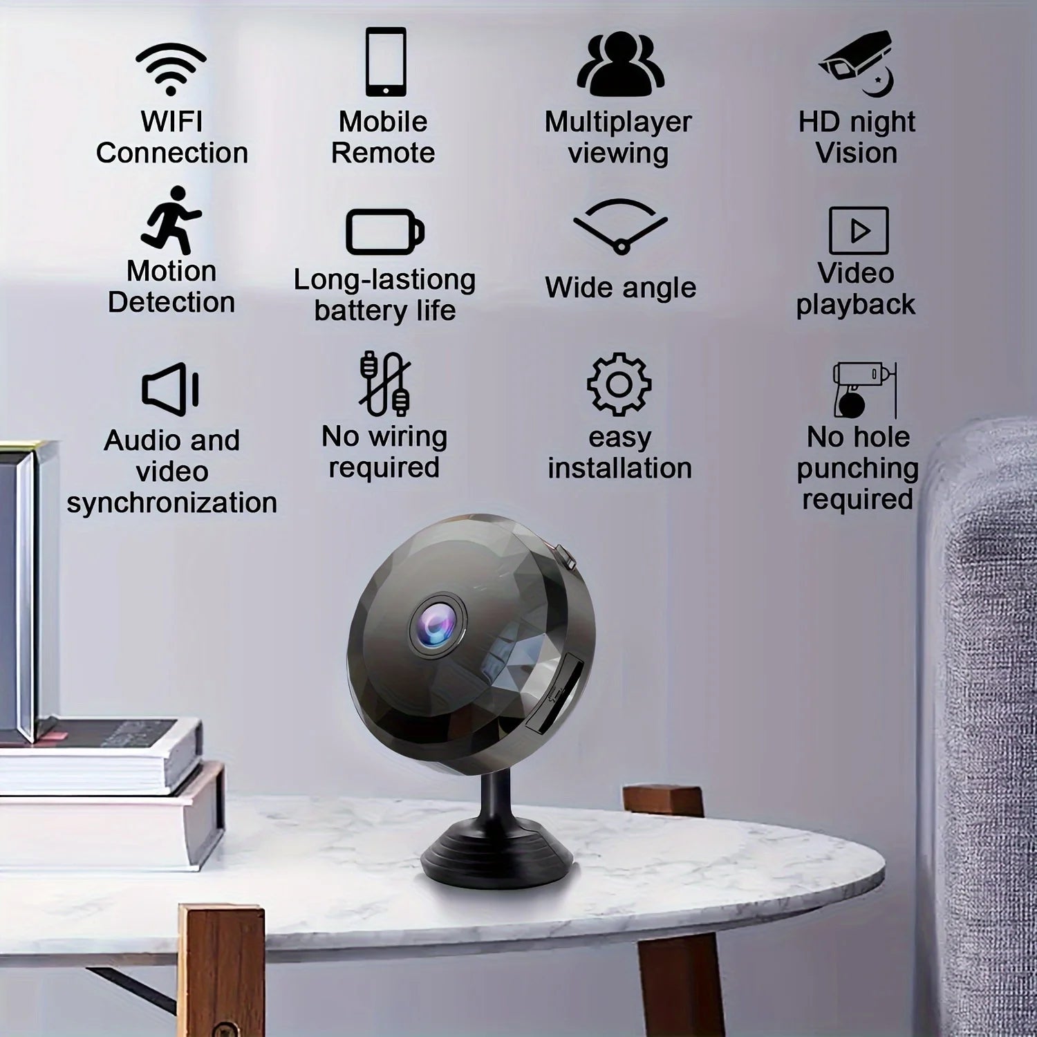 Wireless Mini WiFi Security Camera with Night Vision Motion Detection Rechargeable Battery Easy to Mount & App-Controlled - AMULET RING STORE