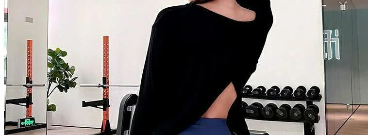 Fashion casual long-sleeved yoga wear fitness T-shirt female autumn Spice girls loose sports split running smock top - AMULET RING STORE