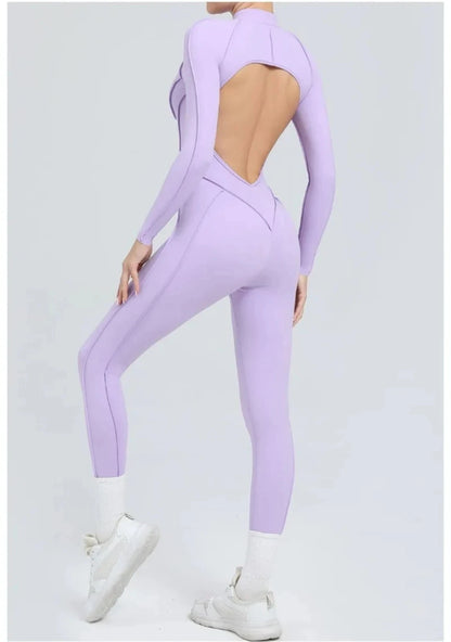 Seamless Yoga Jumpsuit Sports Fitness Backless Tight Zipper Long-sleeved One-Piece Workout Clothes Gym Leggings Sportswear