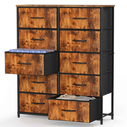 JHK Bedside Table For Bedroom With 10 Fabric Drawers Wardrobe Steel Frame Closet For Storage Cabinet Living Room Of Furniture