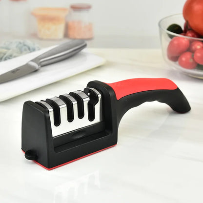Kitchen 4Segment Knife Sharpener Household Multi-Functional Hand-Held Three-Purpose Black Sharpening Stone - AMULET RING STORE