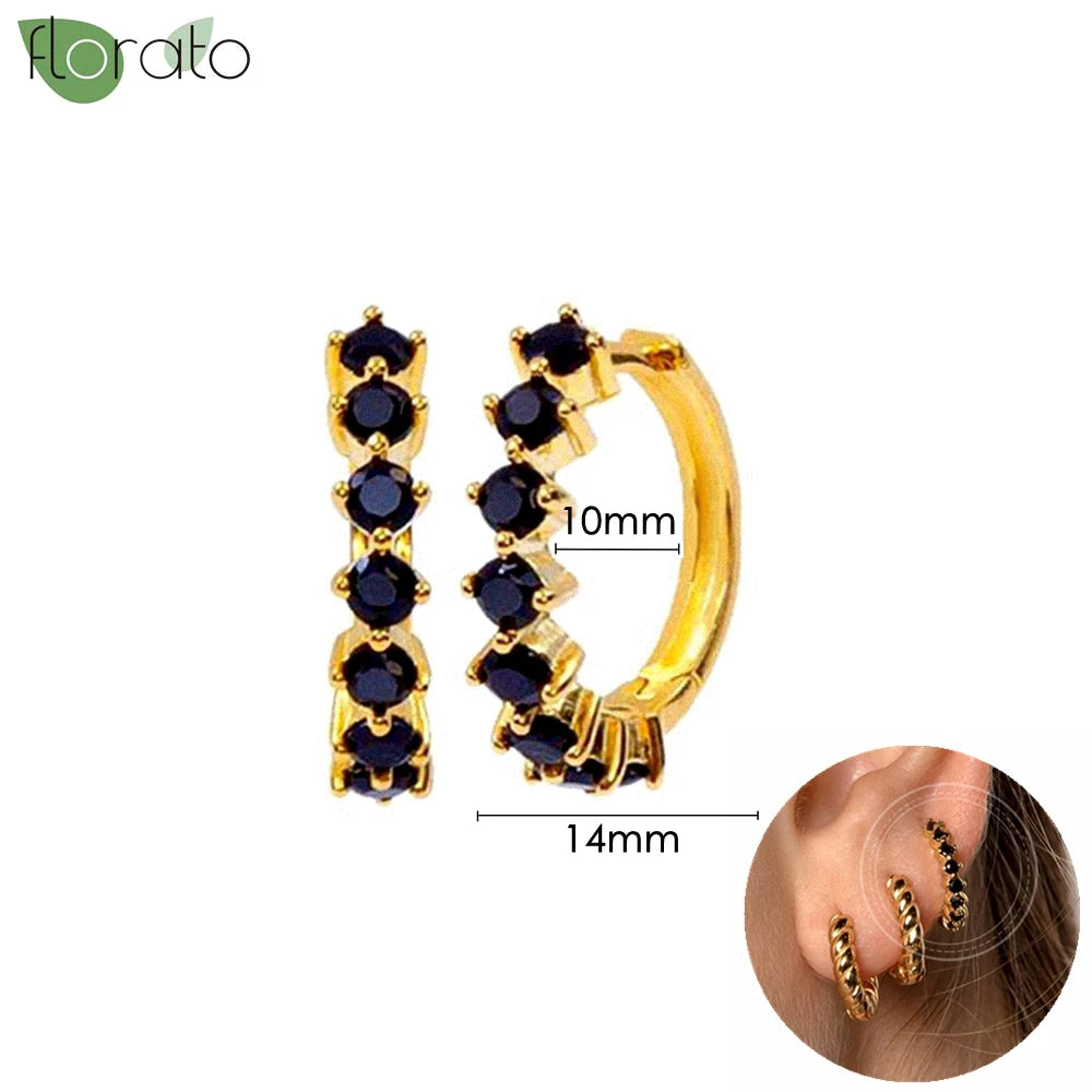 925 Sterling Silver Needle Fashion Round Pendant Small Earrings Luxury Gold Hoop Earrings for Women Premium Black Jewelry Gifts - AMULET RING STORE