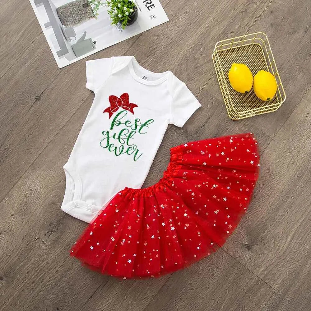My 1st Christmas Baby bodysuit + Dress set Christmas Party Baby girl Dresses Infant short Sleeve cake Dress Set Toddler Clothing