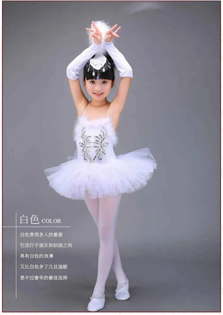White Ballerina Dancing Costumes For Kids Tutu Dancewear Professional Girls Swan Lake Dance Dress Performance Ballet Dress 1Set