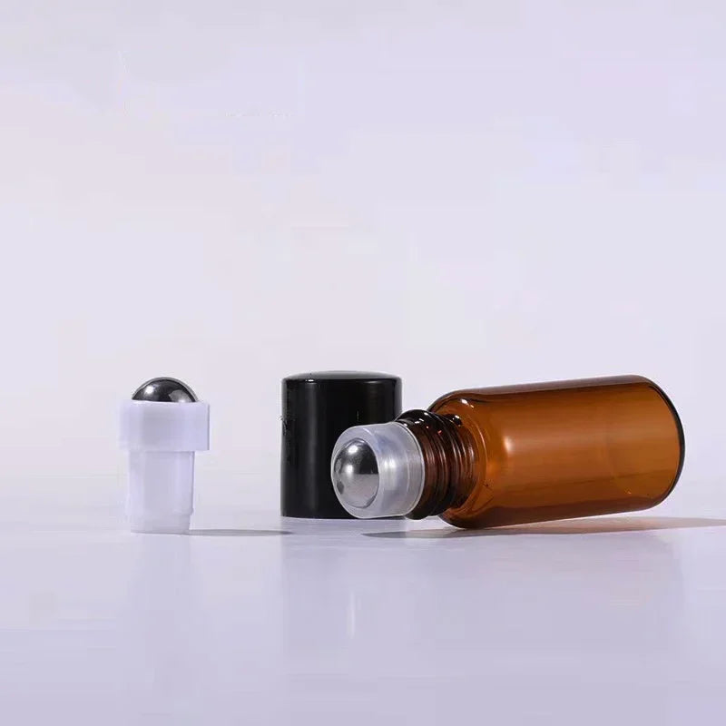 50pcs 1ml 2ml 3ml 5ml Glass Roll On Bottles For Essential Oils Amber Refillable Glass Roller Metal Oil Vials Mini Bottle - AMULET RING STORE