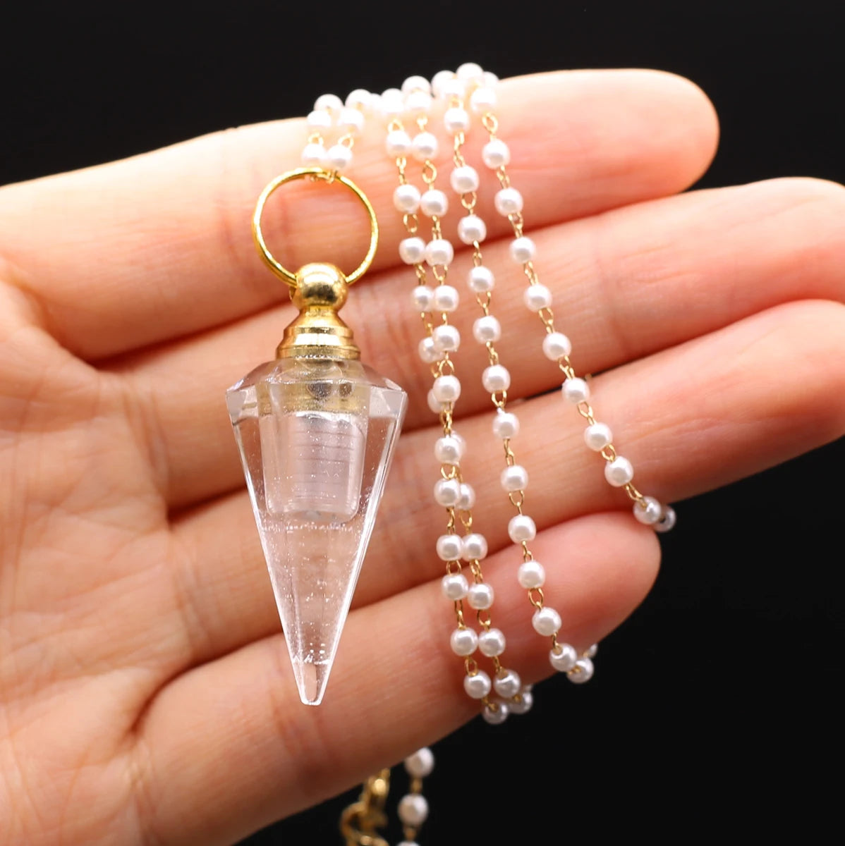 Natural Amethysts Perfume Bottle Pendant Necklace Pearl Chains Essential Oil Diffuser Agates Pendant Necklace For Women Jewerly - AMULET RING STORE