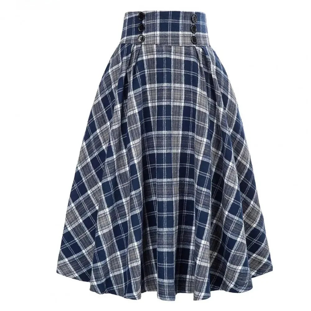 High Waist Plaid Swing Skirt Faionable Large Flounce Midi Skirt Women's Premium Clothing A-Line Silhouette Umbrella Skirt
