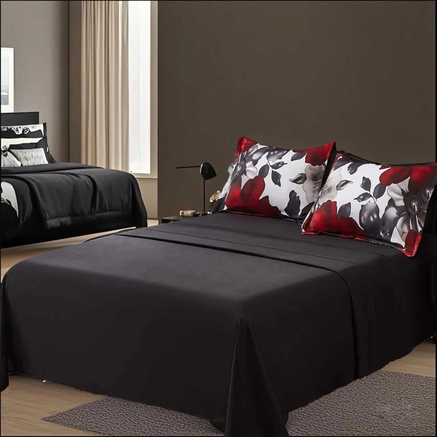 7-Pcs floral print comforter set, soft and comfortable, bedding set, room decoration, suitable for all seasons