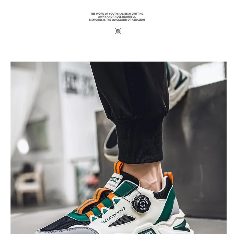 Men's Korean rotating buckle fashion casual sports shoes four season soft soled non slip outdoor running shoes student sneakers - AMULET RING STORE