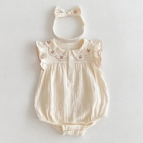 2024 New Summer Toddler Baby Girls Jumpsuit Sleeveless Cotton Solid Color Newborn Baby Girls Romper 0-24M Children Clothes - AMULET RING STORE