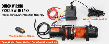 VEVOR 13500lbs Electric Winch Car Truck Winch with 80ft Synthetic Rope Wireless & Wired Remote Control for Towing Off-Road SUV - AMULET RING STORE