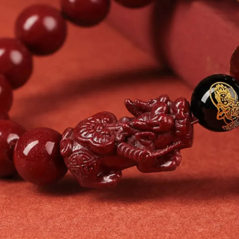 FengShui Pixiu Charms Cinnabar Bracelet Lucky Cinnabar Chain Chinese Fengshui Charm Bracelets Jewelry  Auspicious Juyun Beads