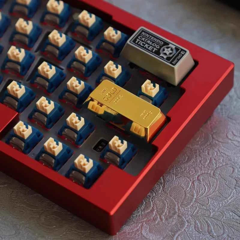 Gold Bar Shape Theme Keycaps Set Zinc Alloy Enter Key Cherry Profile Custom Original Handmade Keycaps for Mechanical Keyboard