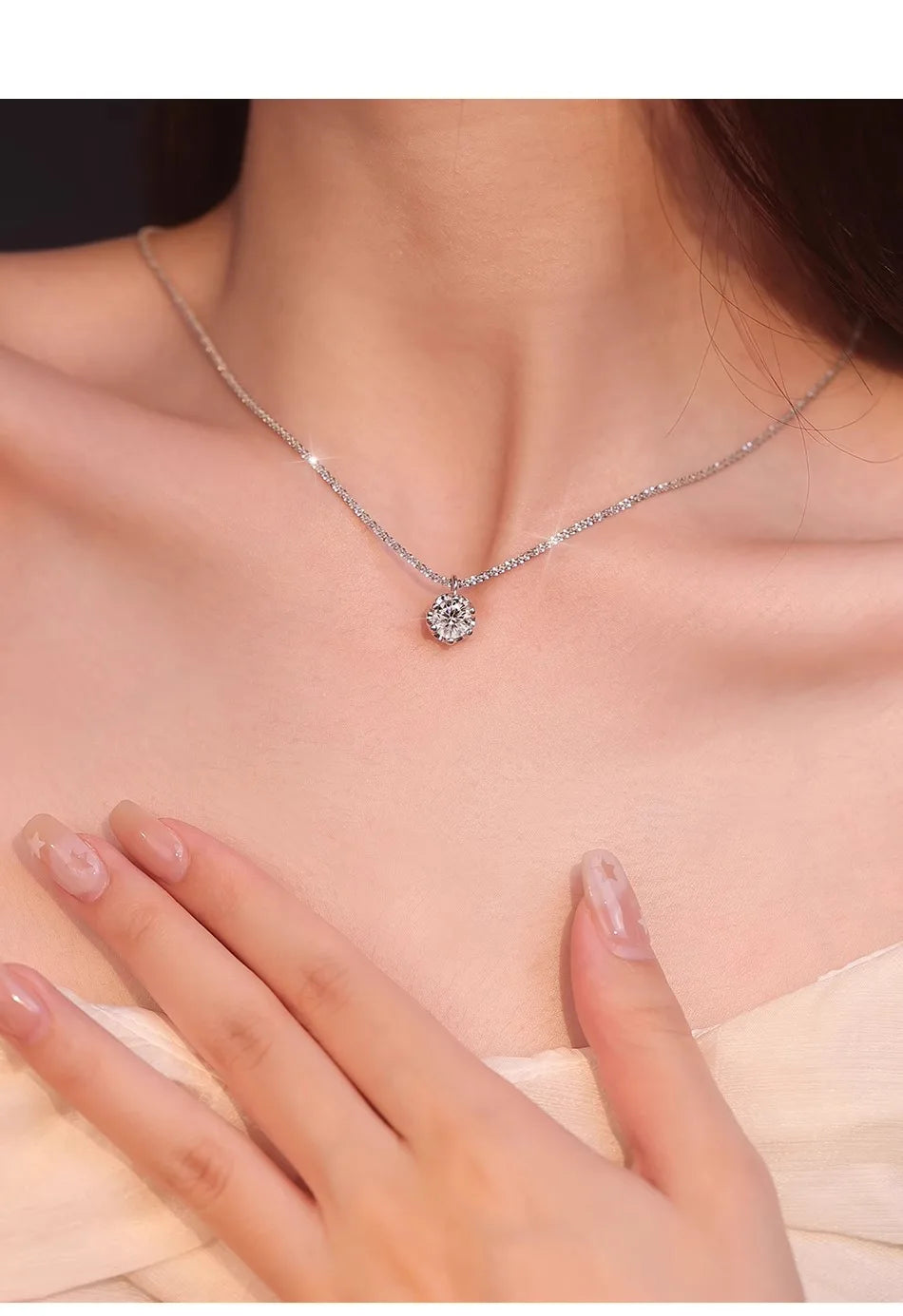 TEN CARATS 0.5-2CT S925 sterling silver Moissanite Women's Necklace Super Sparkly D Color VVS1 Pendant chain plated Jewelry - AMULET RING STORE