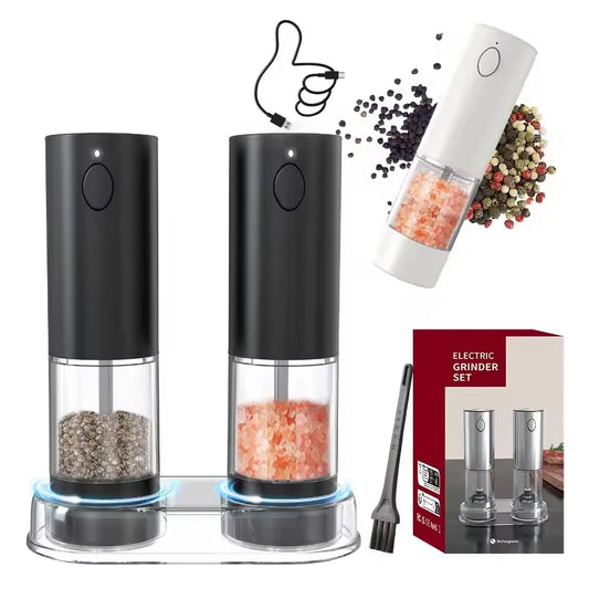 1/2PCS Electric Salt And Pepper Grinder with LED Light Gravity Sensing Adjustable Spice Mills Cordless Automatic Kitchen Gadget - AMULET RING STORE