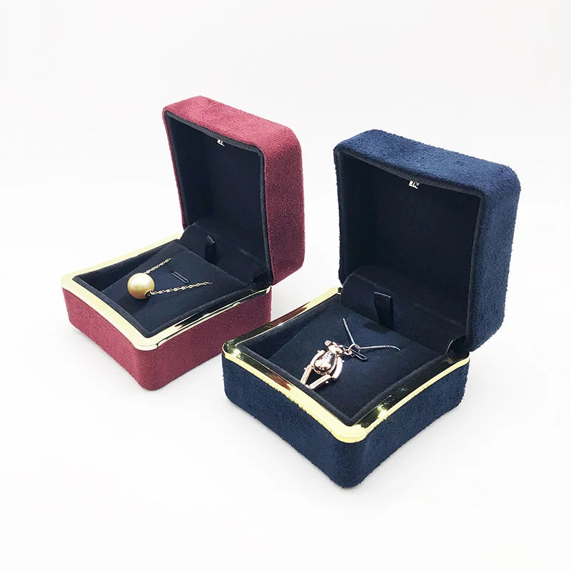 New in LED Light Jewelry Box Ring Earrings Earnail Pendant Organizer Imitation Leather Velvet Decorative Gold Frame Storage Box - AMULET RING STORE