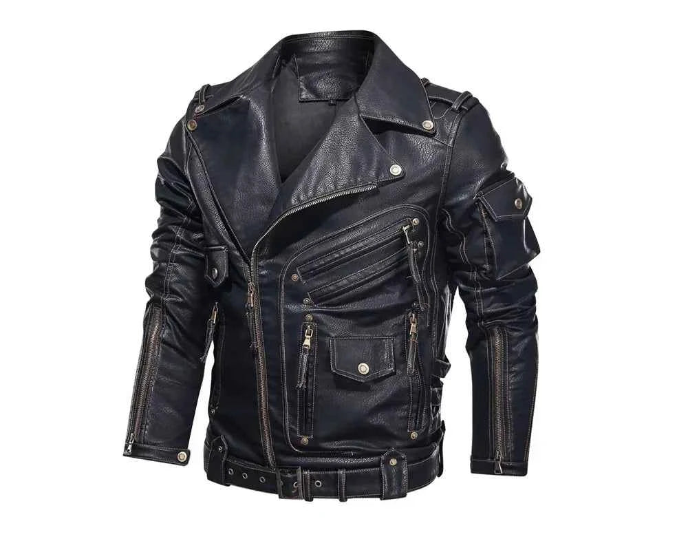 fashion Winter Winter Mens Leather Jacket Men Fashion Motorcycle PU Leather Jacket Cool Zipper Pockets Leather Coats Clothing