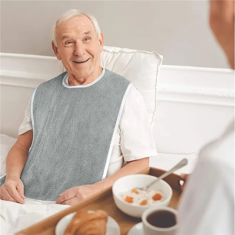 Adult Bibs for Eating Dining Clothing Protector for Elderly and Adults Adjustable Thick Fleece Machine Washable Towel Mouth Wipe - AMULET RING STORE