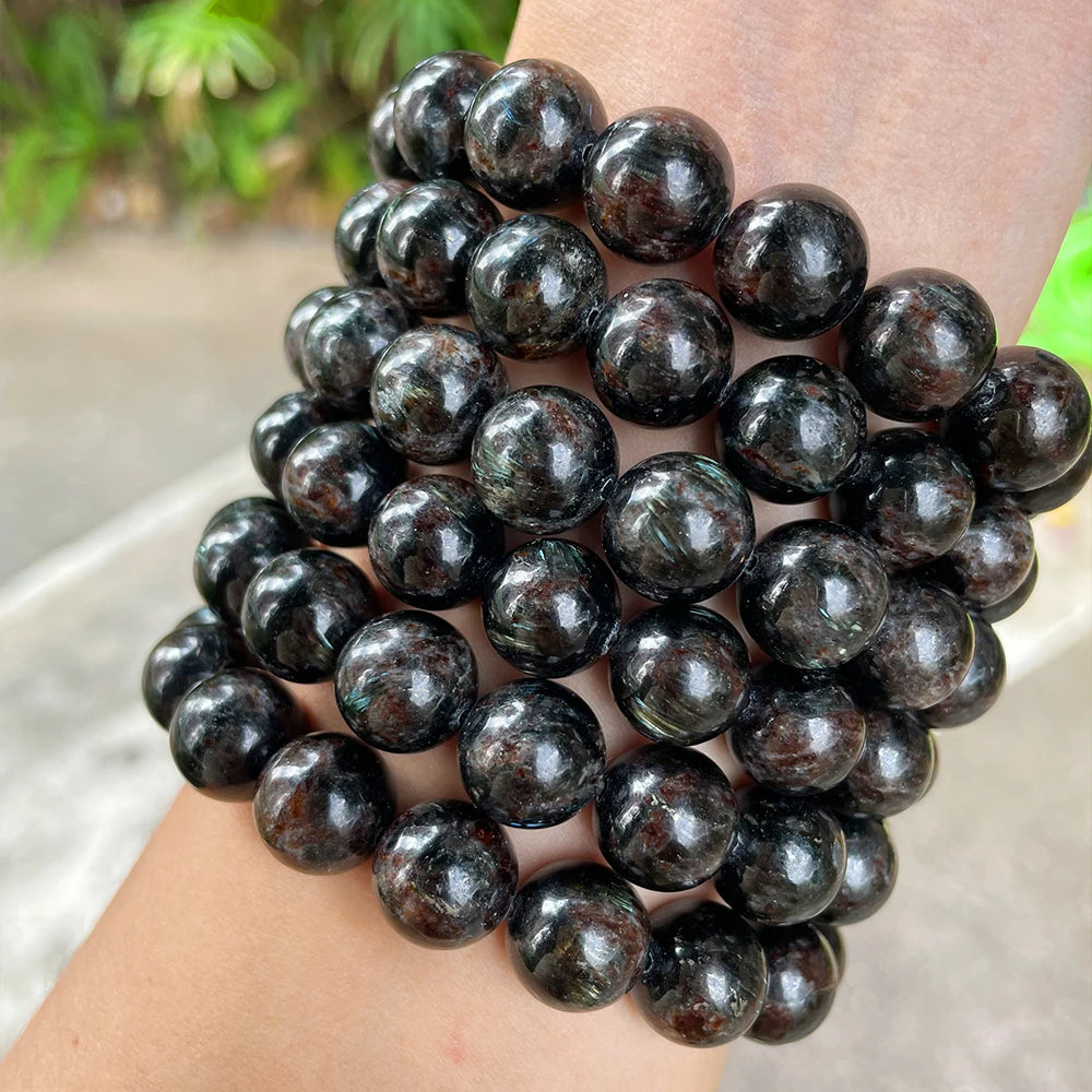 A++ Natural Astrophyllite Stretch Bracelet Crystal Beads for Jewelry Making DIY Accessories 8 10 12mm - AMULET RING STORE