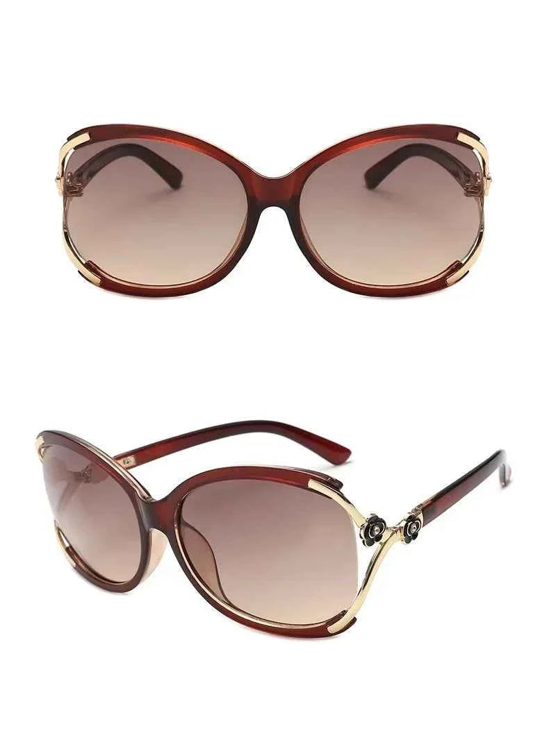 Women’s Sexy Retro Sunglasses Gradient Sun Glasses Round Large-Framed Brand Designer Style with Camellia Hollow-out Accents