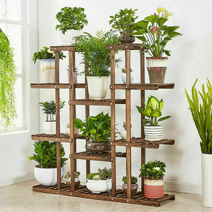 Wooden Plant Shelf Flower Pot Stand Indoor Outdoor Multi-Tier Plant Display Stand